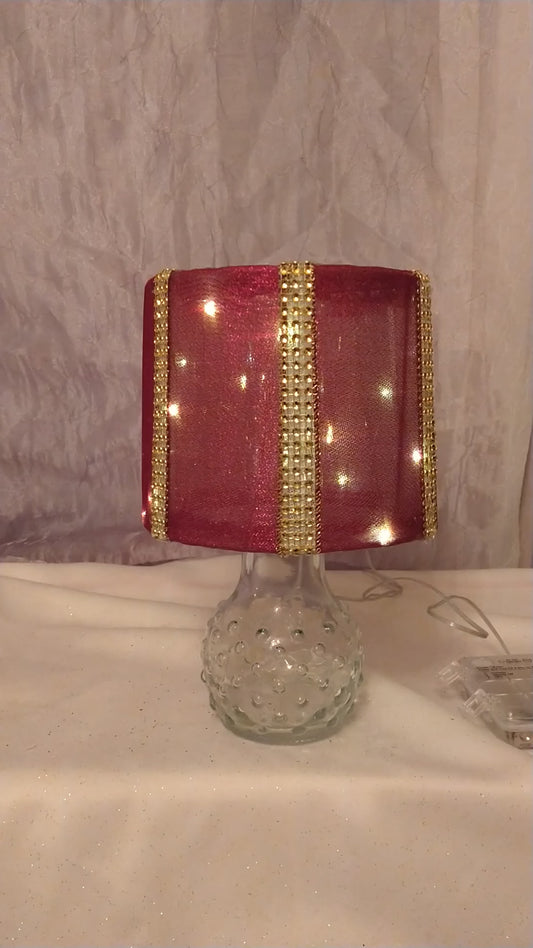 Maroon Ribbon with Gold Rhinestone Accents Lampshade   5"H  Clip On'