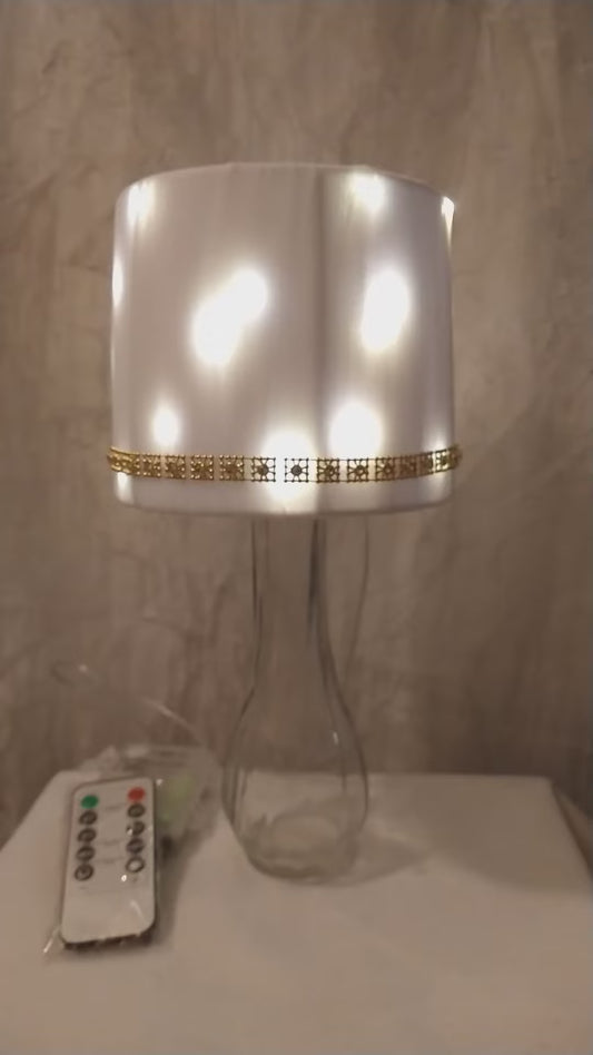 White Tulle with Gold and  Rhinestone Trim Lampshade 5"H