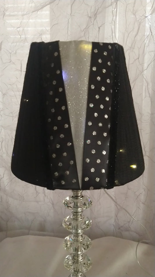 Black and Silver Dotted TuxedoStyle  Lampshade  7" H Uno Fitter