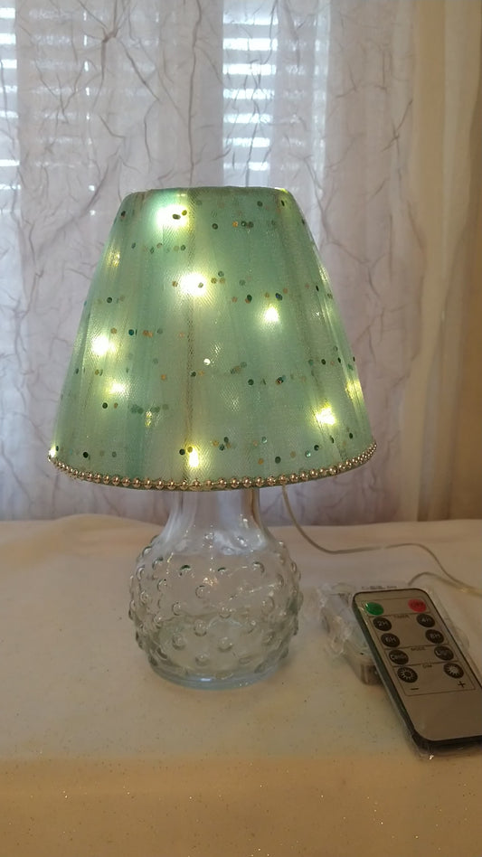 Aqua Speckled Print Lampshade with Silver Stud Trim  5" H  Clip On