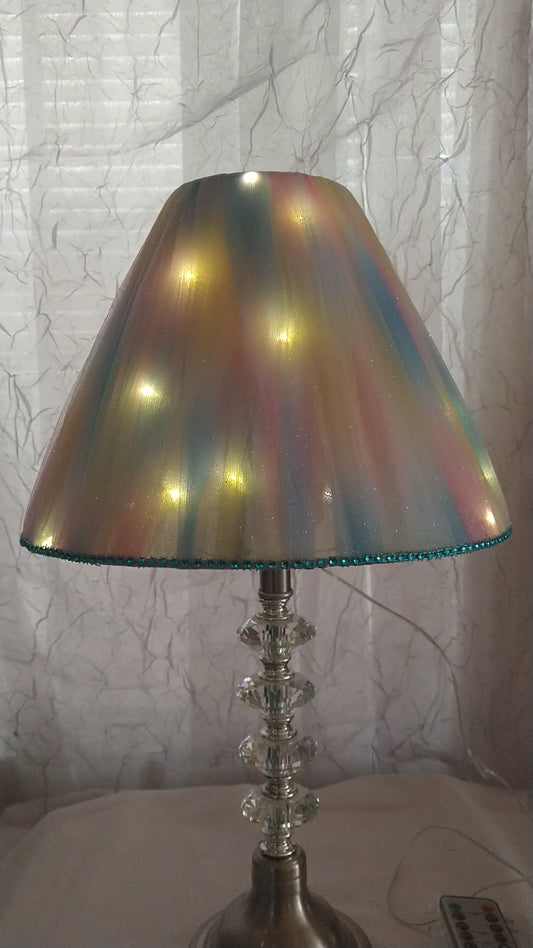 Soft Pastel Mix Sparkle w Blue Rhinestone Trim Lampshade  Uno Fitter  8.5"H